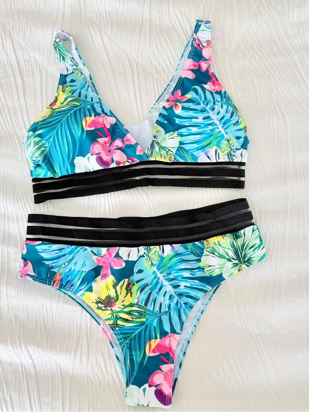 *** $6/3 items Tropical Floral Bikini Set with Black Band